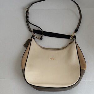 Coach Pebbled Leather Hobo Bag - Color block Harley Black, Cream and Tan